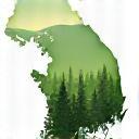 Image representing sustainability with a green leaf overlaying a map of South Korea