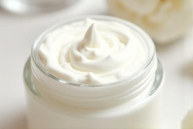 Rich, whipped natural lotion in a glass jar
